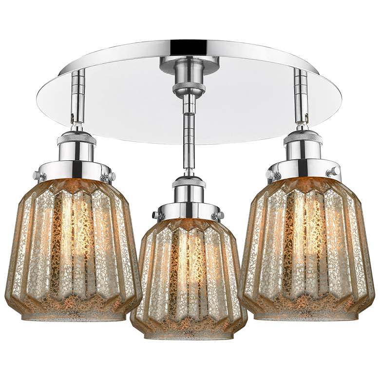 Image 1 Chatham 18.25"W 3 Light Polished Chrome Flush Mount w/ Mercury Glass S