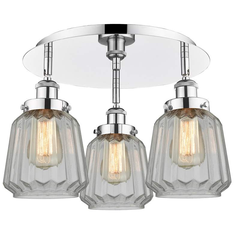 Image 1 Chatham 18.25 inchW 3 Light Polished Chrome Flush Mount With Clear Glass S