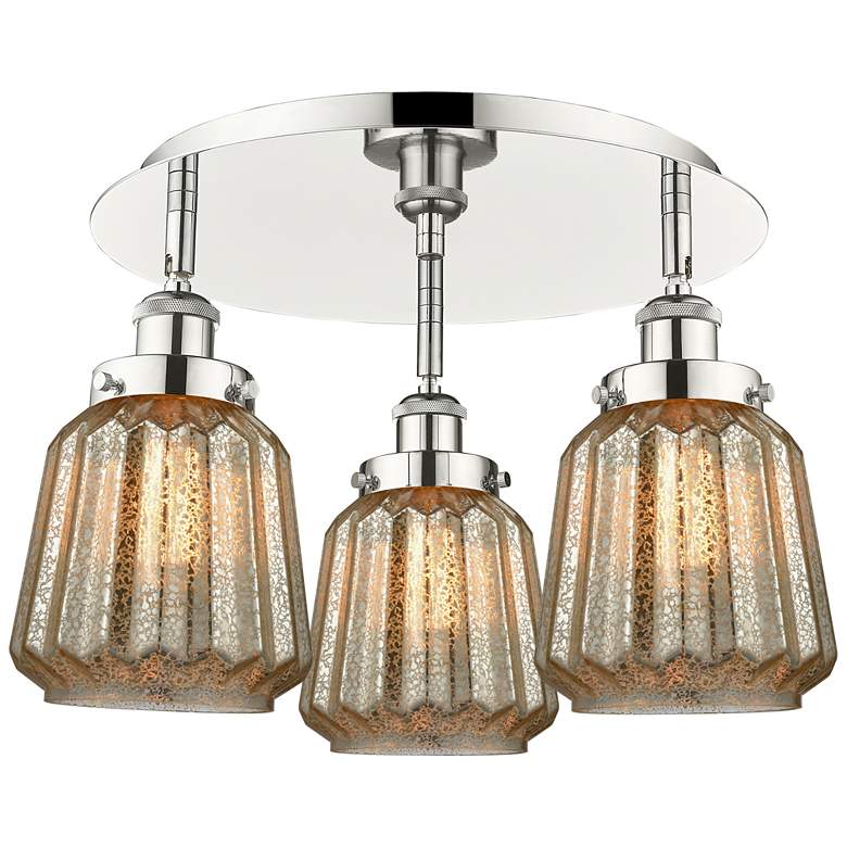 Image 1 Chatham 18.25"W 3 Light Polished Nickel Flush Mount w/ Mercury Glass S