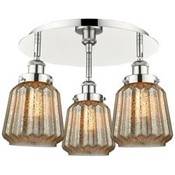 Chatham 18.25"W 3 Light Polished Nickel Flush Mount w/ Mercury Glass S