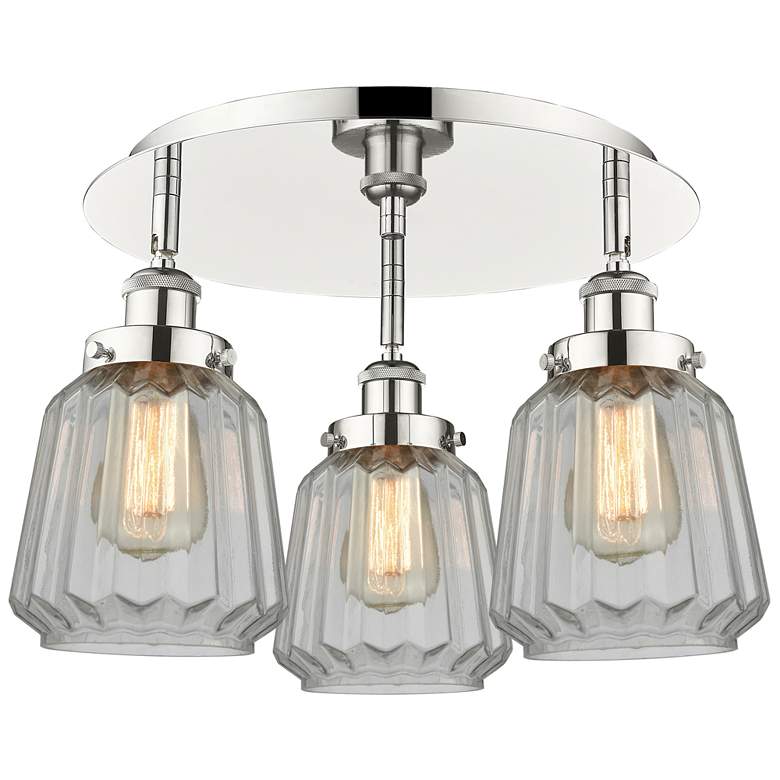 Image 1 Chatham 18.25"W 3 Light Polished Nickel Flush Mount With Clear Glass S