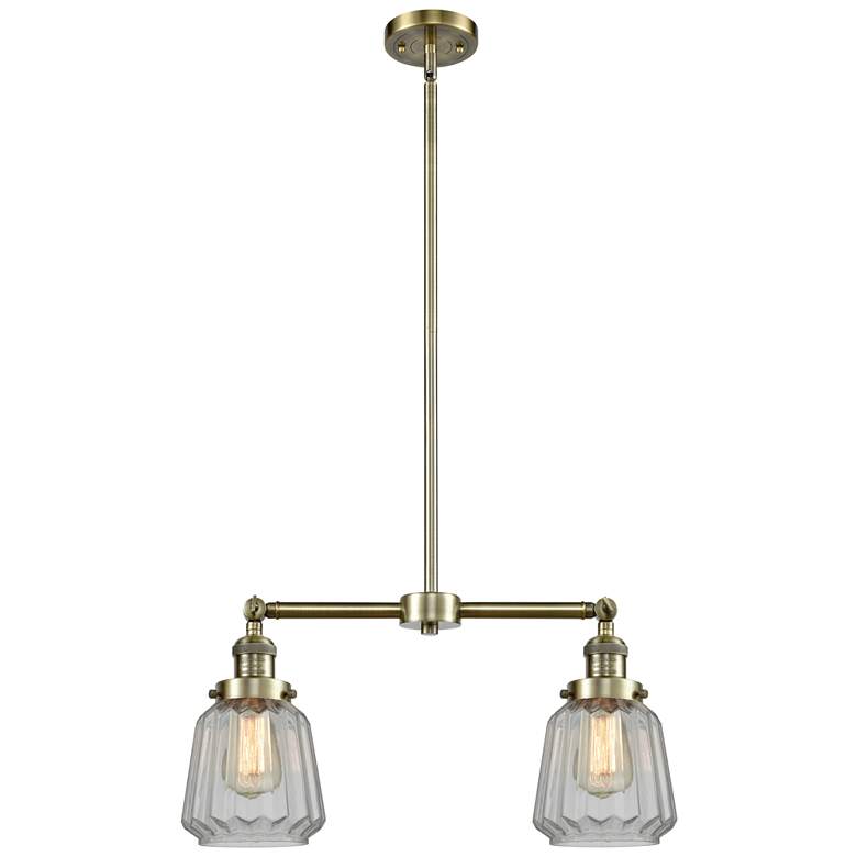 Image 1 Chatham 21" Wide 2 Light Antique Brass Island Light w/ Clear Shade