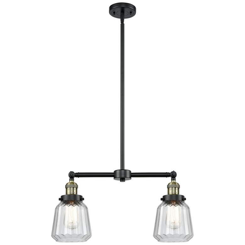 Image 1 Chatham 21" Wide 2 Light Black Brass Island Light w/ Clear Shade