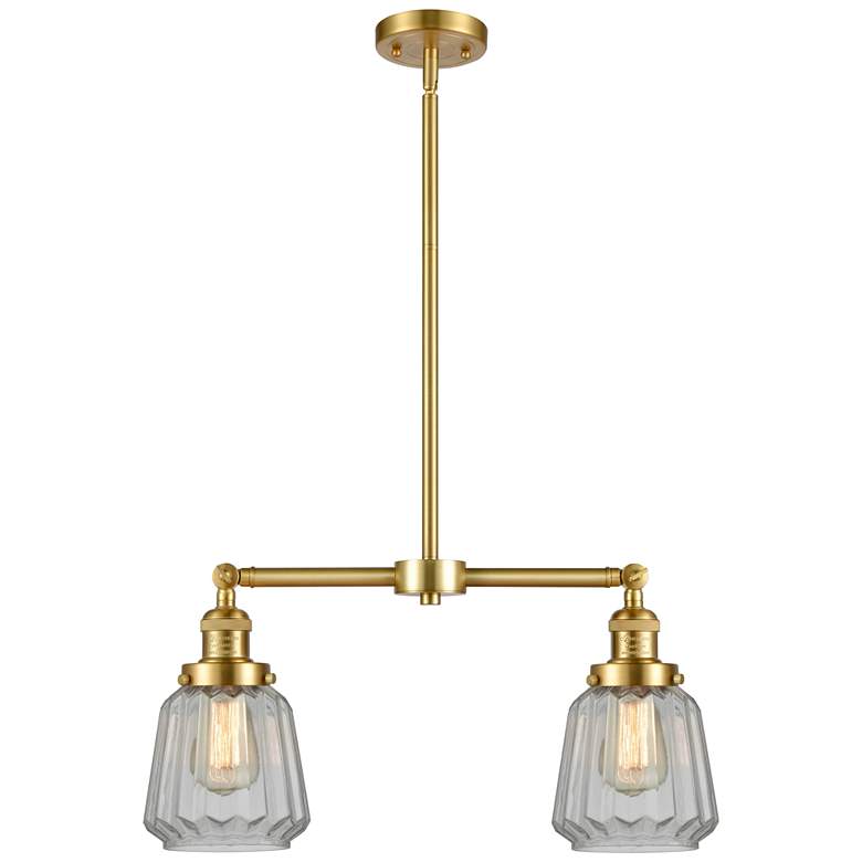 Image 1 Chatham 21" Wide 2 Light Satin Gold Island Light w/ Clear Shade
