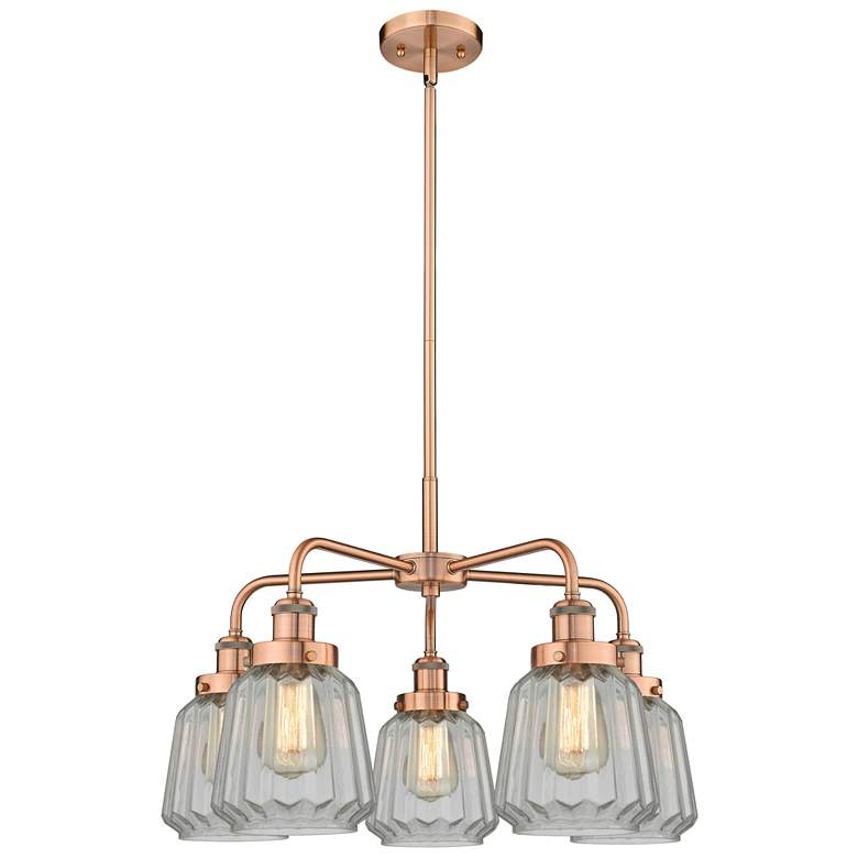 Image 1 Chatham 24.5"W 5 Light Antique Copper Stem Hung Chandelier w/ Clear Sh