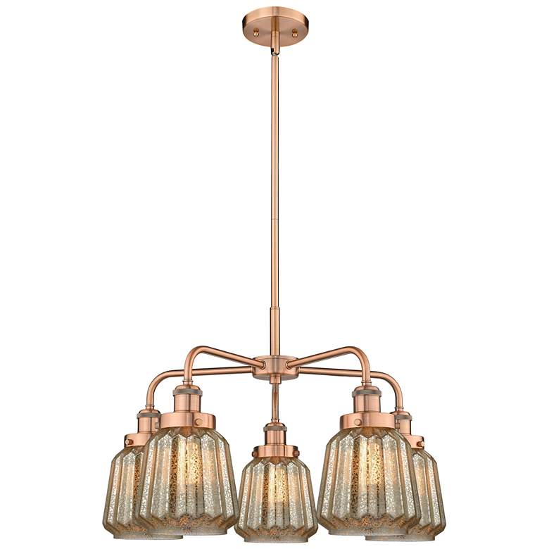 Image 1 Chatham 24.5"W 5 Light Antique Copper Stem Hung Chandelier w/ Mercury