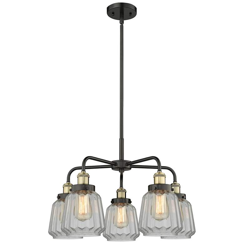 Image 1 Chatham 24.5"W 5 Light Black Brass Stem Hung Chandelier w/ Clear Shade