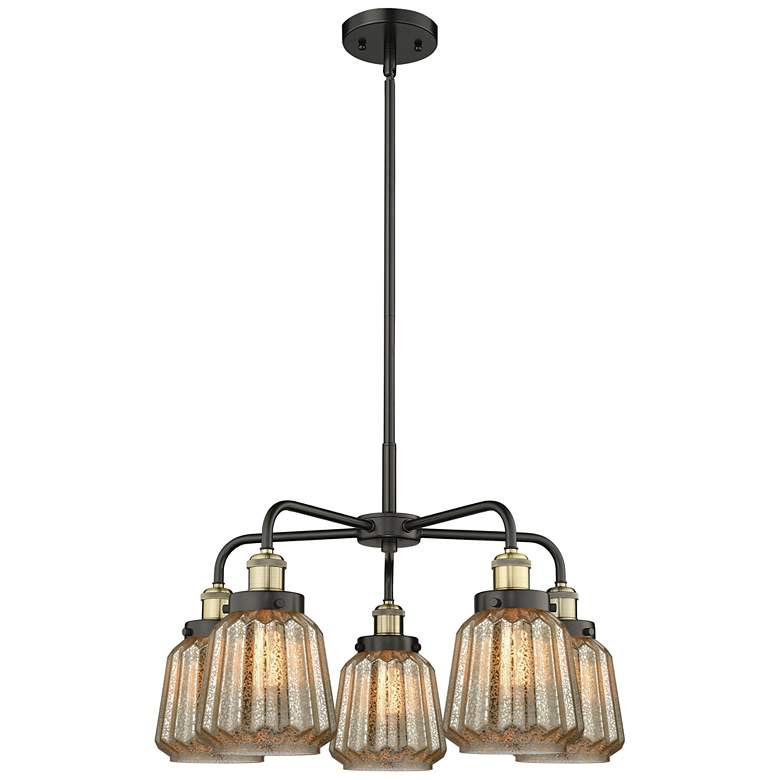 Image 1 Chatham 24.5"W 5 Light Black Brass Stem Hung Chandelier w/ Mercury Sha