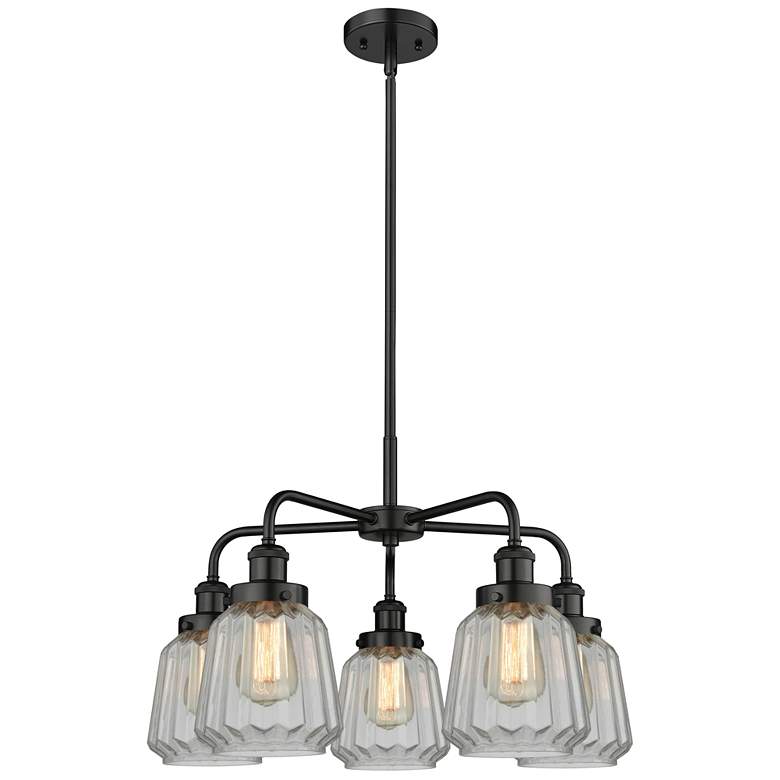 Image 1 Chatham 24.5"W 5 Light Matte Black Stem Hung Chandelier w/ Clear Shade