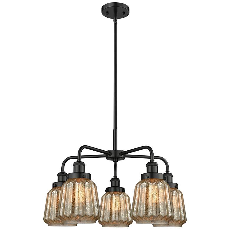 Image 1 Chatham 24.5"W 5 Light Matte Black Stem Hung Chandelier w/ Mercury Sha