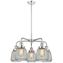 Chatham 24.5&quot;W 5 Light Polished Chrome Stem Hung Chandelier w/ Clear S