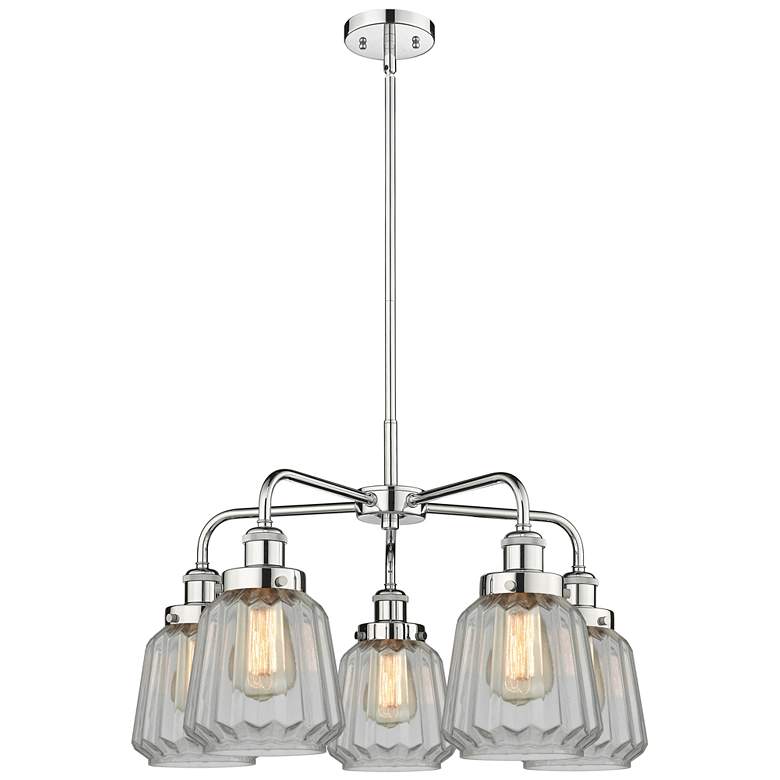 Image 1 Chatham 24.5 inchW 5 Light Polished Chrome Stem Hung Chandelier w/ Clear S