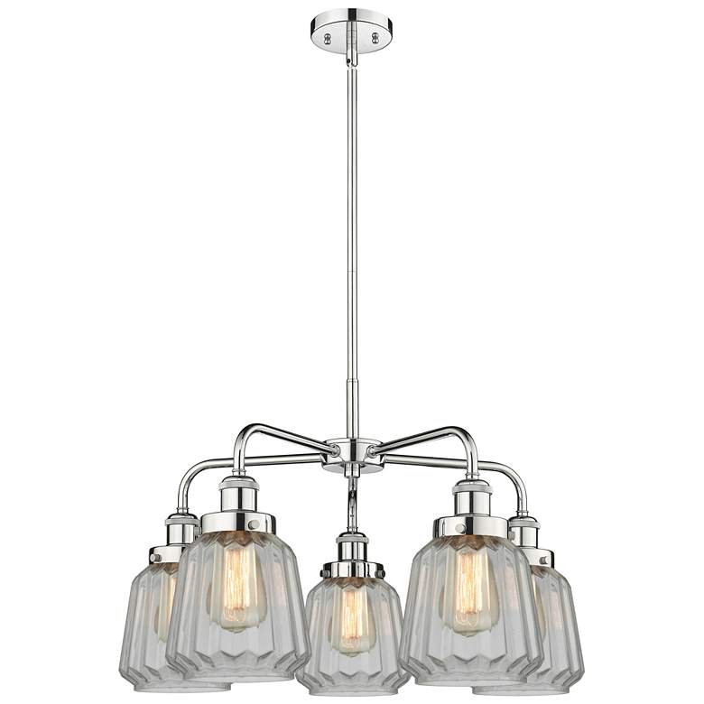 Image 1 Chatham 24.5"W 5 Light Polished Chrome Stem Hung Chandelier w/ Clear S