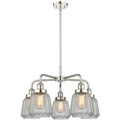 Chatham 24.5"W 5 Light Polished Nickel Stem Hung Chandelier w/ Clear S