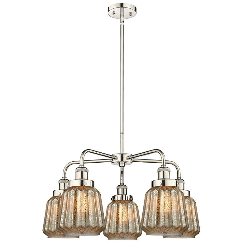Image 1 Chatham 24.5"W 5 Light Polished Nickel Stemmed Chandelier w/ Mercury S
