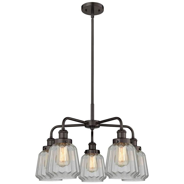 Image 1 Chatham 24.5"W 5 Light Rubbed Bronze Stem Hung Chandelier w/ Clear Sha