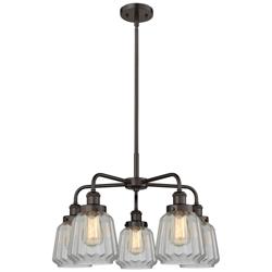 Chatham 24.5"W 5 Light Rubbed Bronze Stem Hung Chandelier w/ Clear Sha