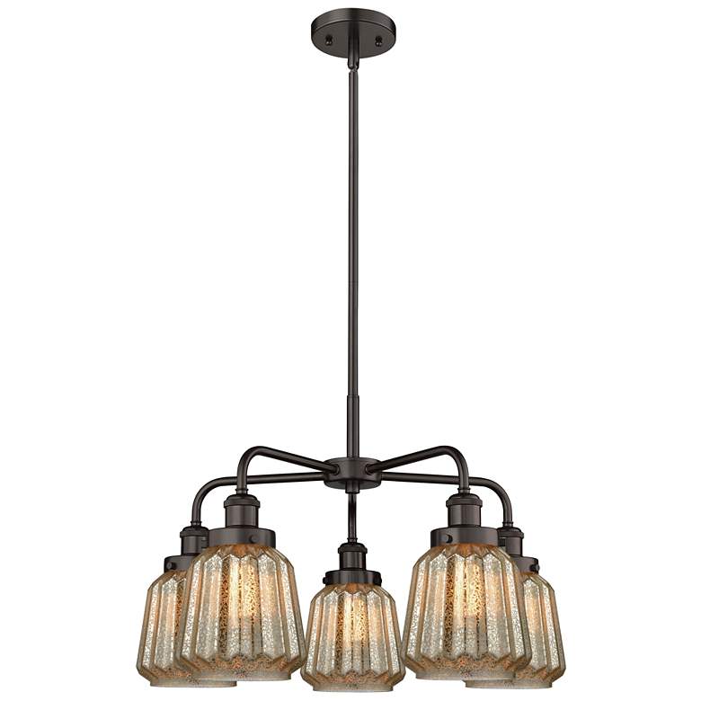 Image 1 Chatham 24.5"W 5 Light Rubbed Bronze Stemmed Chandelier w/ Mercury Sha