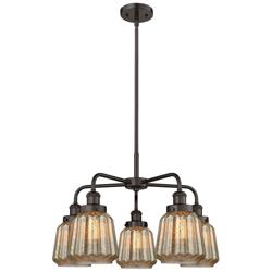 Chatham 24.5"W 5 Light Rubbed Bronze Stemmed Chandelier w/ Mercury Sha