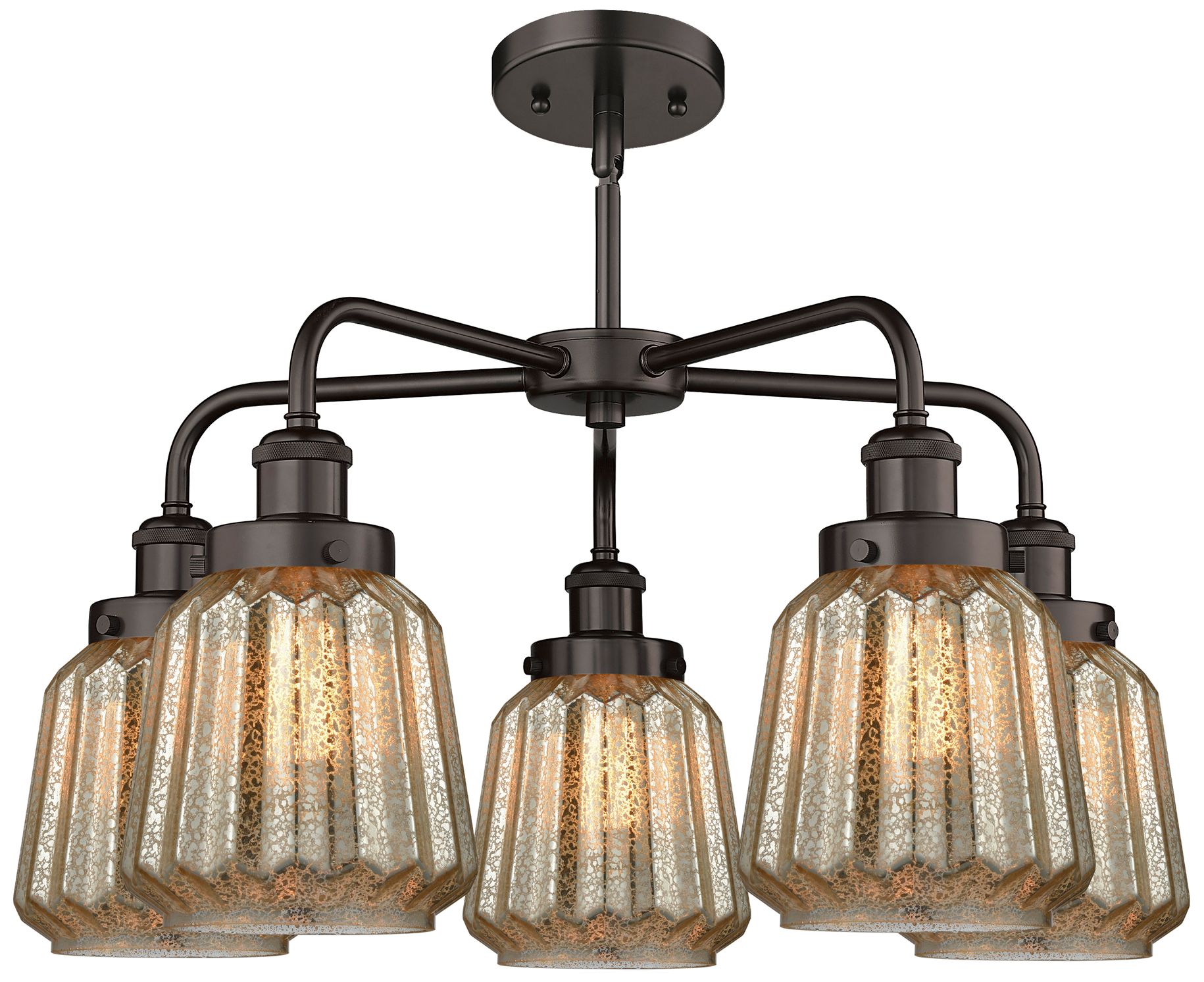 Image 2 Chatham 24.5"W 5 Light Rubbed Bronze Stemmed Chandelier w/ Mercury Sha more views