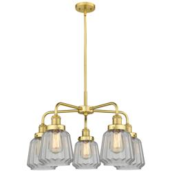 Chatham 24.5&quot;W 5 Light Satin Gold Stem Hung Chandelier w/ Clear Glass