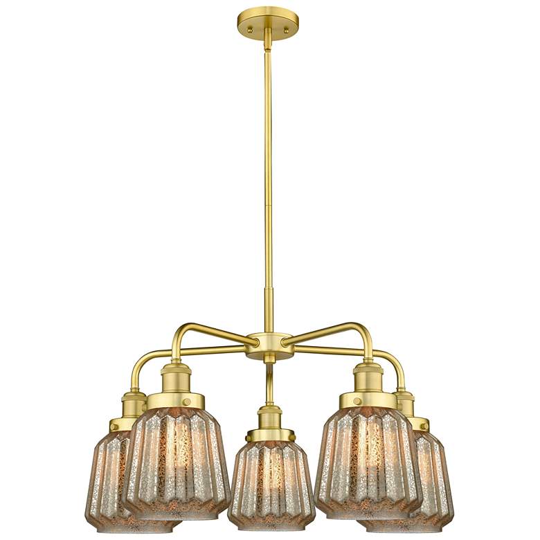 Image 1 Chatham 24.5"W 5 Light Satin Gold Stem Hung Chandelier w/ Mercury Shad