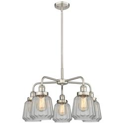 Chatham 24.5"W 5 Light Satin Nickel Stem Hung Chandelier w/ Clear Shad