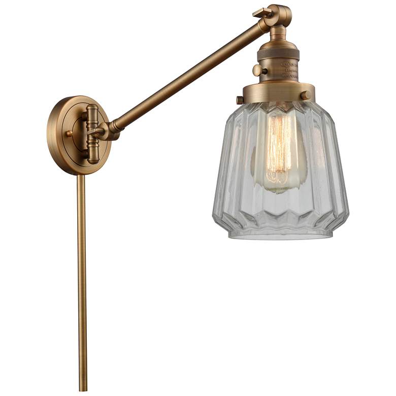 Image 1 Chatham 25" High Brushed Brass Swing Arm w/ Clear Shade