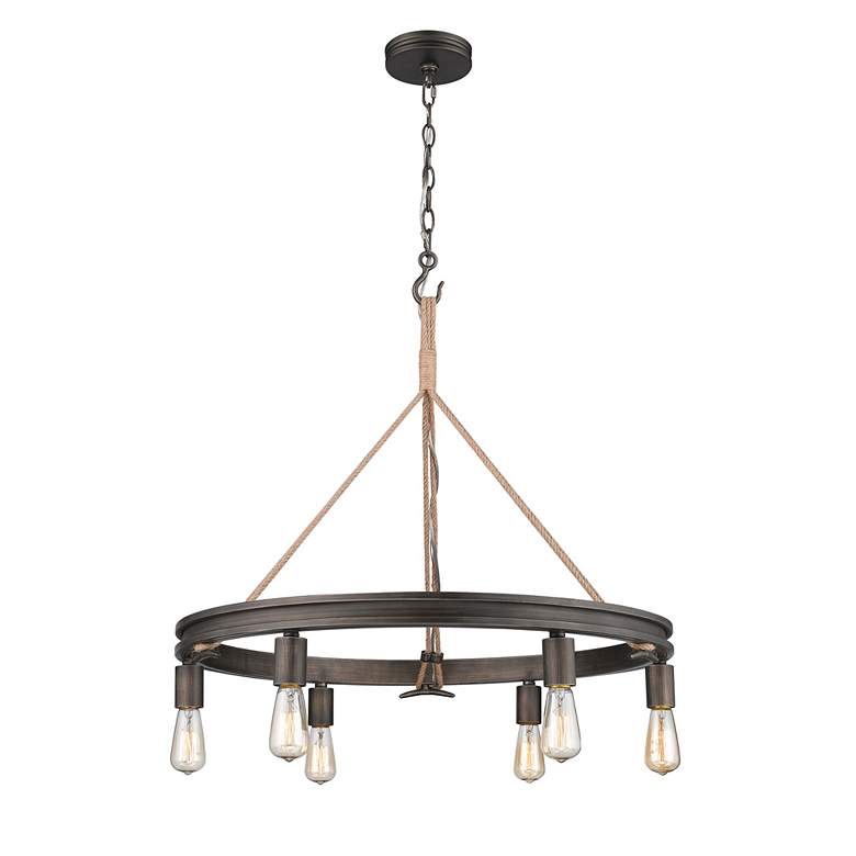 Image 2 Chatham 26 1/2" Wide Bronze 6-Light Wagon Wheel Chandelier more views