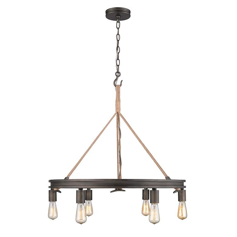 Image 3 Chatham 26 1/2" Wide Bronze 6-Light Wagon Wheel Chandelier more views