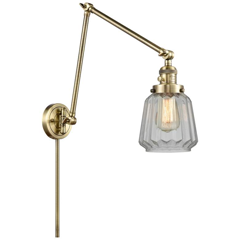Image 1 Chatham 30" High Antique Brass Double Extension Swing Arm w/ Clear Sha