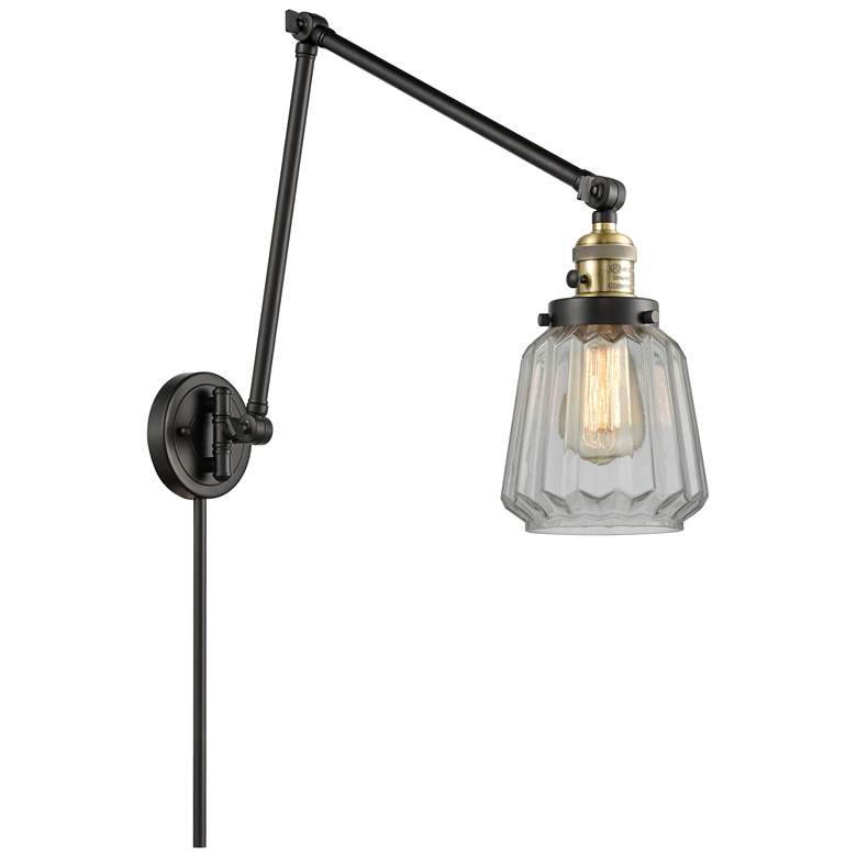 Image 1 Chatham 30" High Black Brass Double Extension Swing Arm w/ Clear Shade