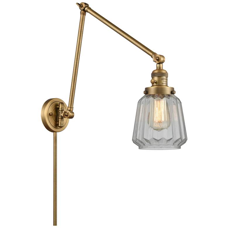 Image 1 Chatham 30" High Brushed Brass Double Extension Swing Arm w/ Clear Sha