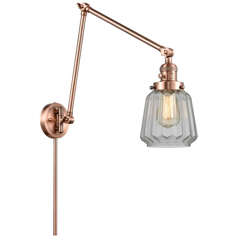 Image 1 Chatham 30 inch High Copper Double Extension Swing Arm w/ Clear Shade