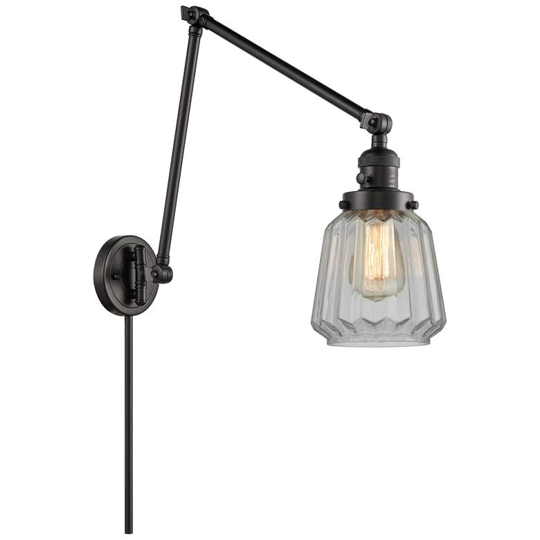 Image 1 Chatham 30" High Matte Black Double Extension Swing Arm w/ Clear Shade