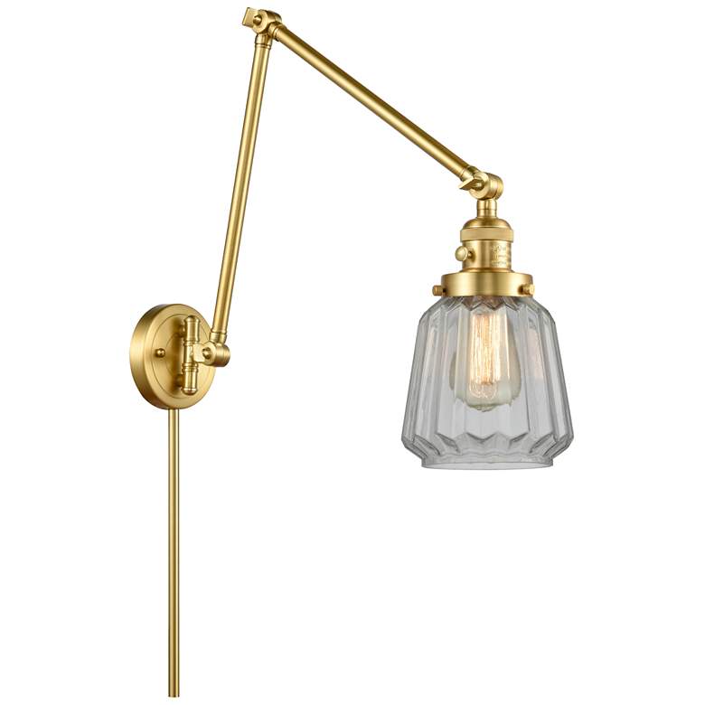 Image 1 Chatham 30" High Satin Gold Double Extension Swing Arm w/ Clear Shade
