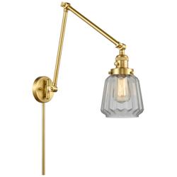 Chatham 30" High Satin Gold Double Extension Swing Arm w/ Clear Shade