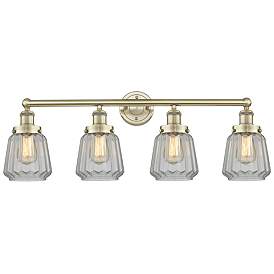 Image1 of Chatham 33.5"W 4 Light Antique Brass Bath Vanity Light With White Shad