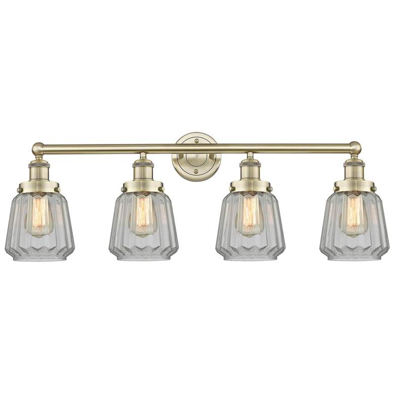 Image 1 Chatham 33.5"W 4 Light Antique Brass Bath Vanity Light With White Shad