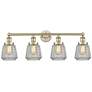Chatham 33.5"W 4 Light Antique Brass Bath Vanity Light With White Shad