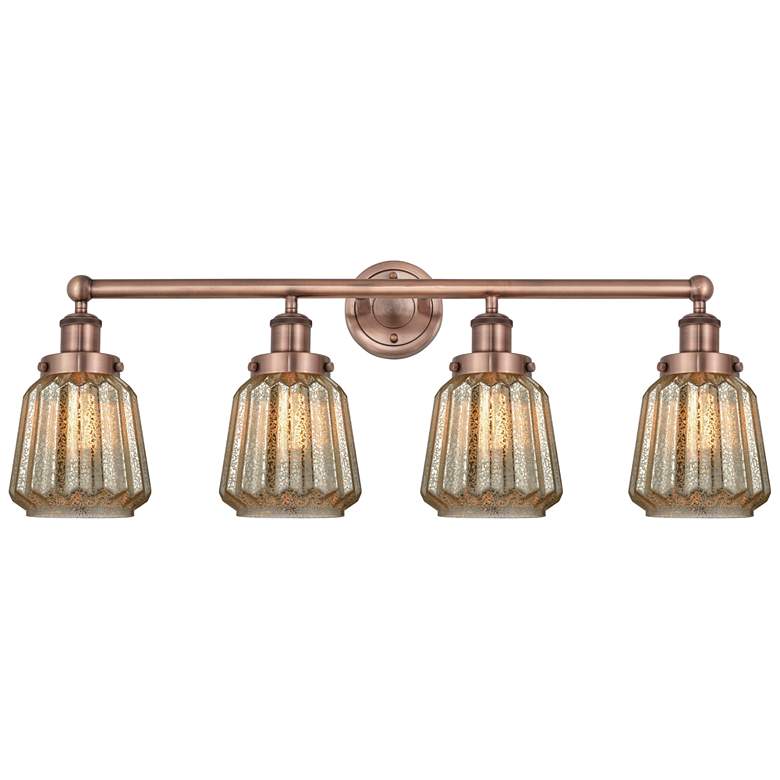 Image 1 Chatham 33.5 inchW 4 Light Antique Copper Bath Vanity Light With Clear Sha