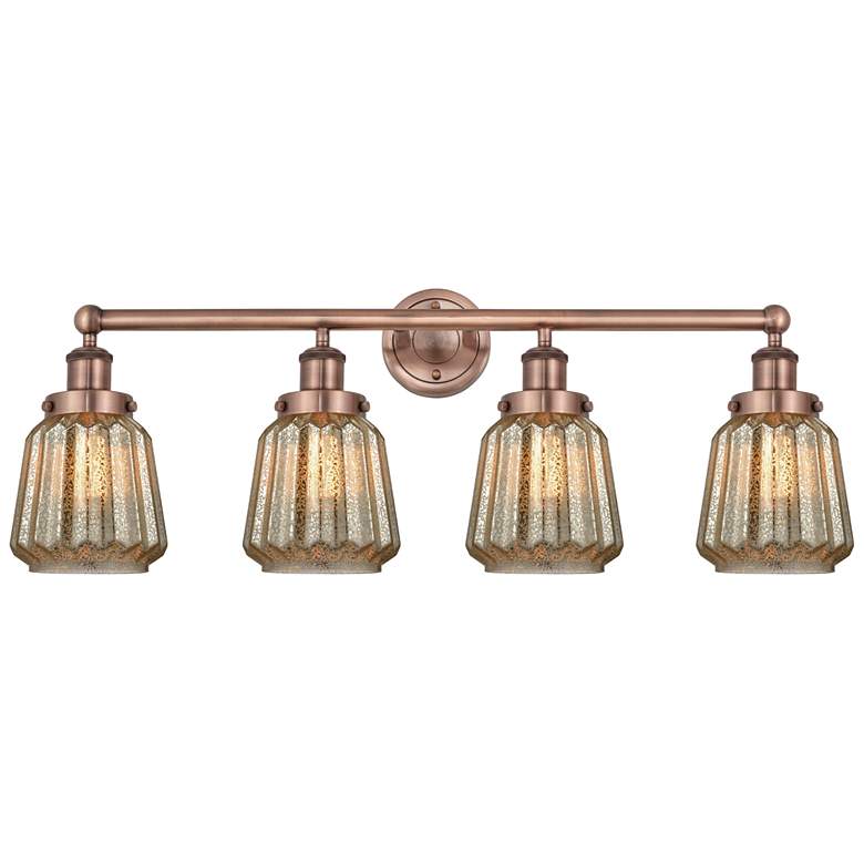 Image 1 Chatham 33.5"W 4 Light Antique Copper Bath Vanity Light With Clear Sha