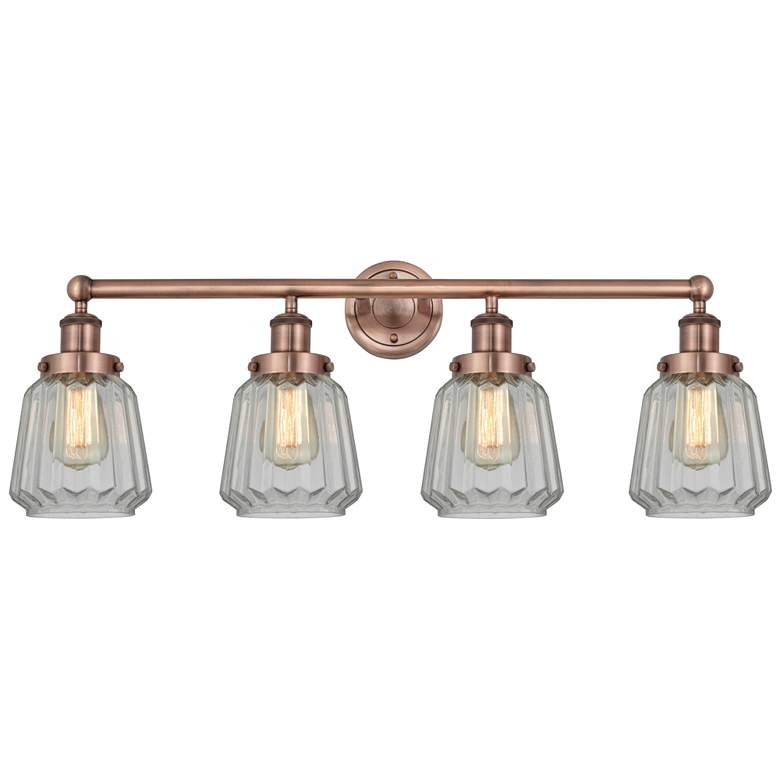 Image 1 Chatham 33.5"W 4 Light Antique Copper Bath Vanity Light With White Sha