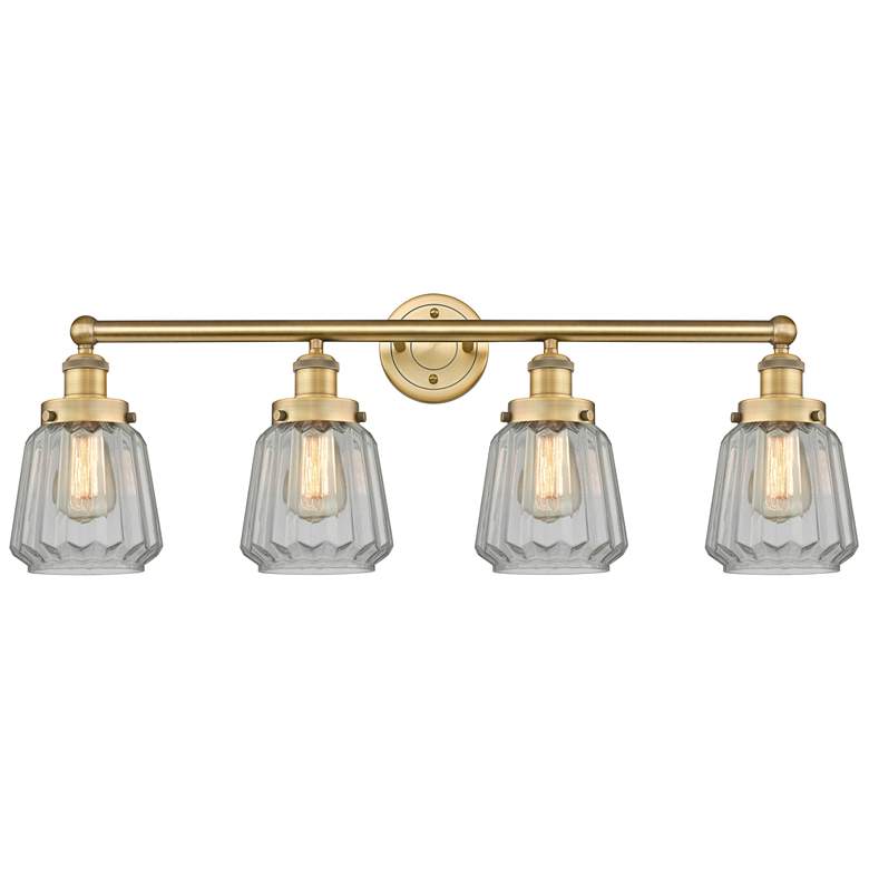 Image 1 Chatham 33.5"W 4 Light Brushed Brass Bath Vanity Light w/ Matte White