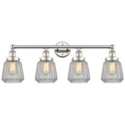 Chatham 33.5&quot;W 4 Light Polished Nickel Bath Vanity Light With White Sh