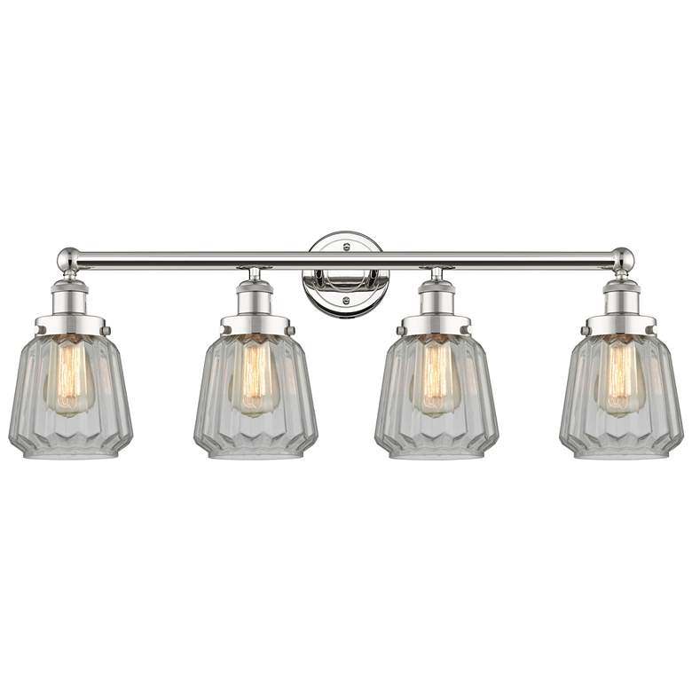 Image 1 Chatham 33.5"W 4 Light Polished Nickel Bath Vanity Light With White Sh