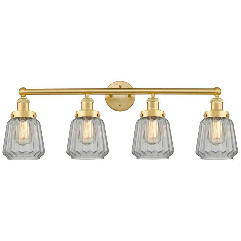 Image 1 Chatham 33.5"W 4 Light Satin Gold Bath Vanity Light w/ Matte White Sha