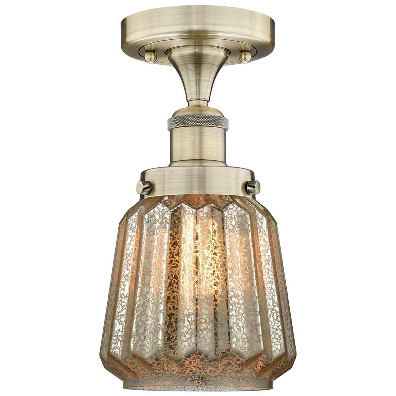 Image 1 Chatham 6.5" Wide Antique Brass Semi.Flush Mount With Mercury Glass Sh