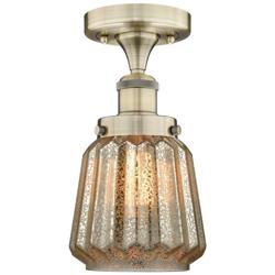 Chatham 6.5" Wide Antique Brass Semi.Flush Mount With Mercury Glass Sh