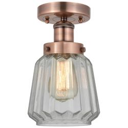 Chatham 6.5&quot; Wide Antique Copper Semi.Flush Mount With Clear Glass Sha